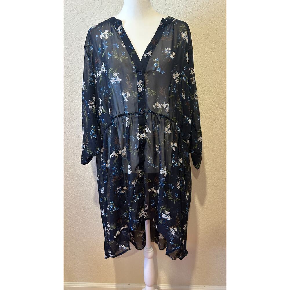 Mauve Sheer Button‎ Up Cardigan Sheer Floral Dark Romantic Size 2X Forest Fairy